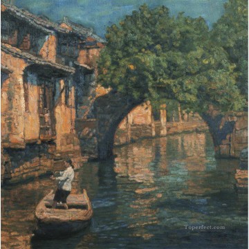 Puente en paisajes de sombra de árboles de China Pinturas al óleo